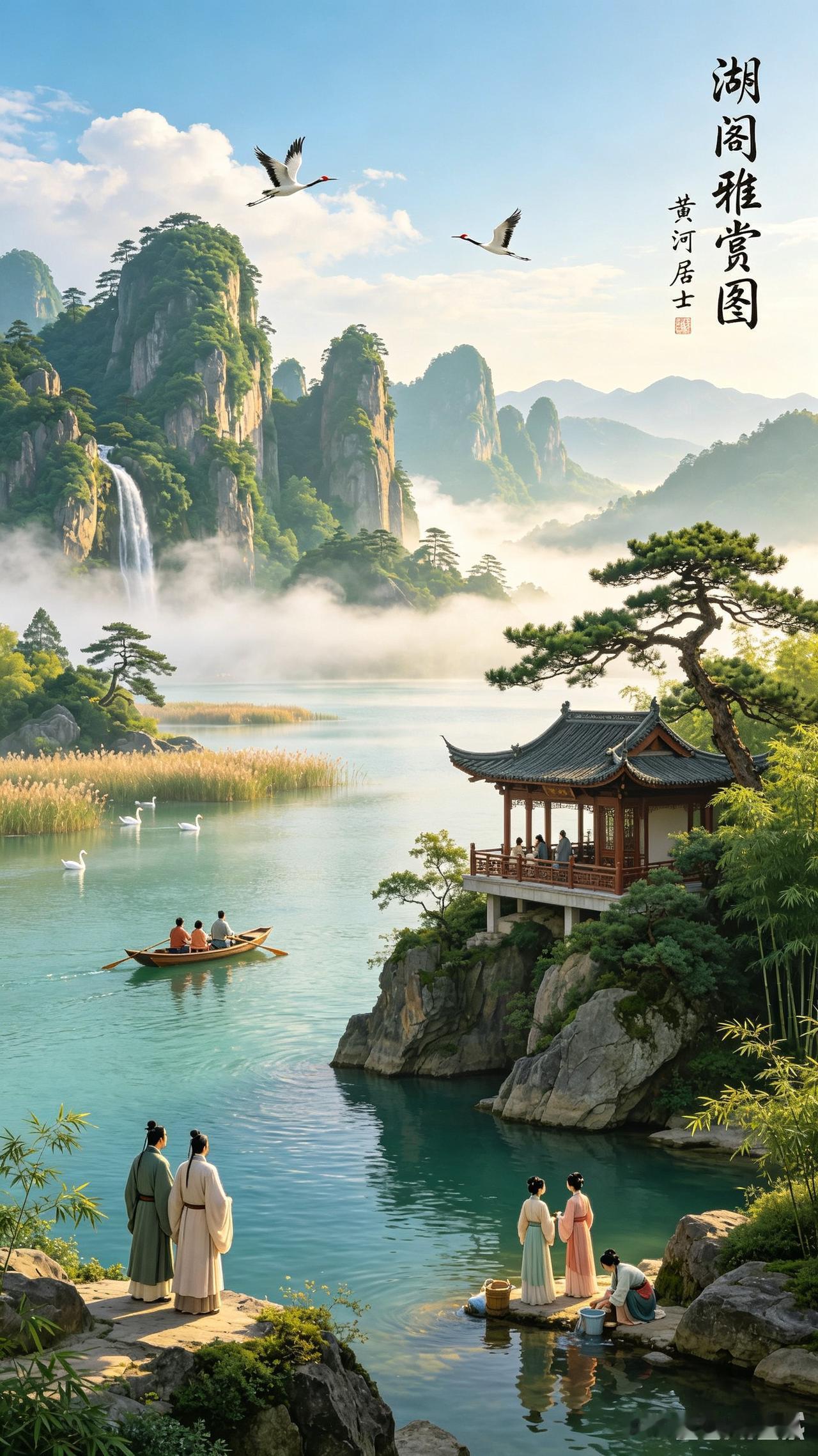 湖阁雅赏图，人间仙境，美不胜收！