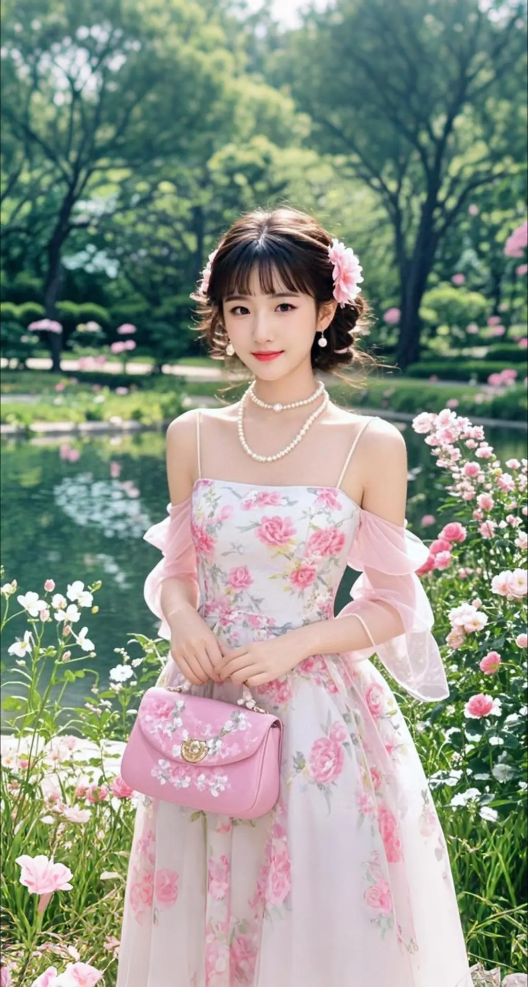 AI扩图 AI湖畔花影
