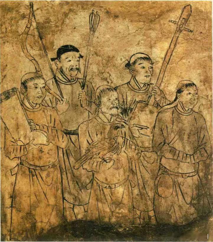 契丹人携海东青出猎内蒙古赤峰市敖汉旗喇嘛沟辽墓出土的《备猎图》，是辽代晚期壁画中