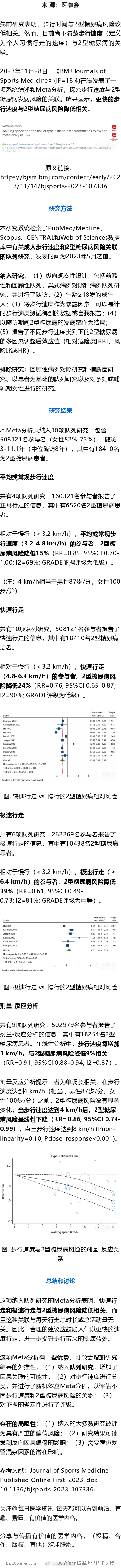 Meta分析：为了降低糖尿病风险，你或许需要加快步行速度（IF=18.4）先前研