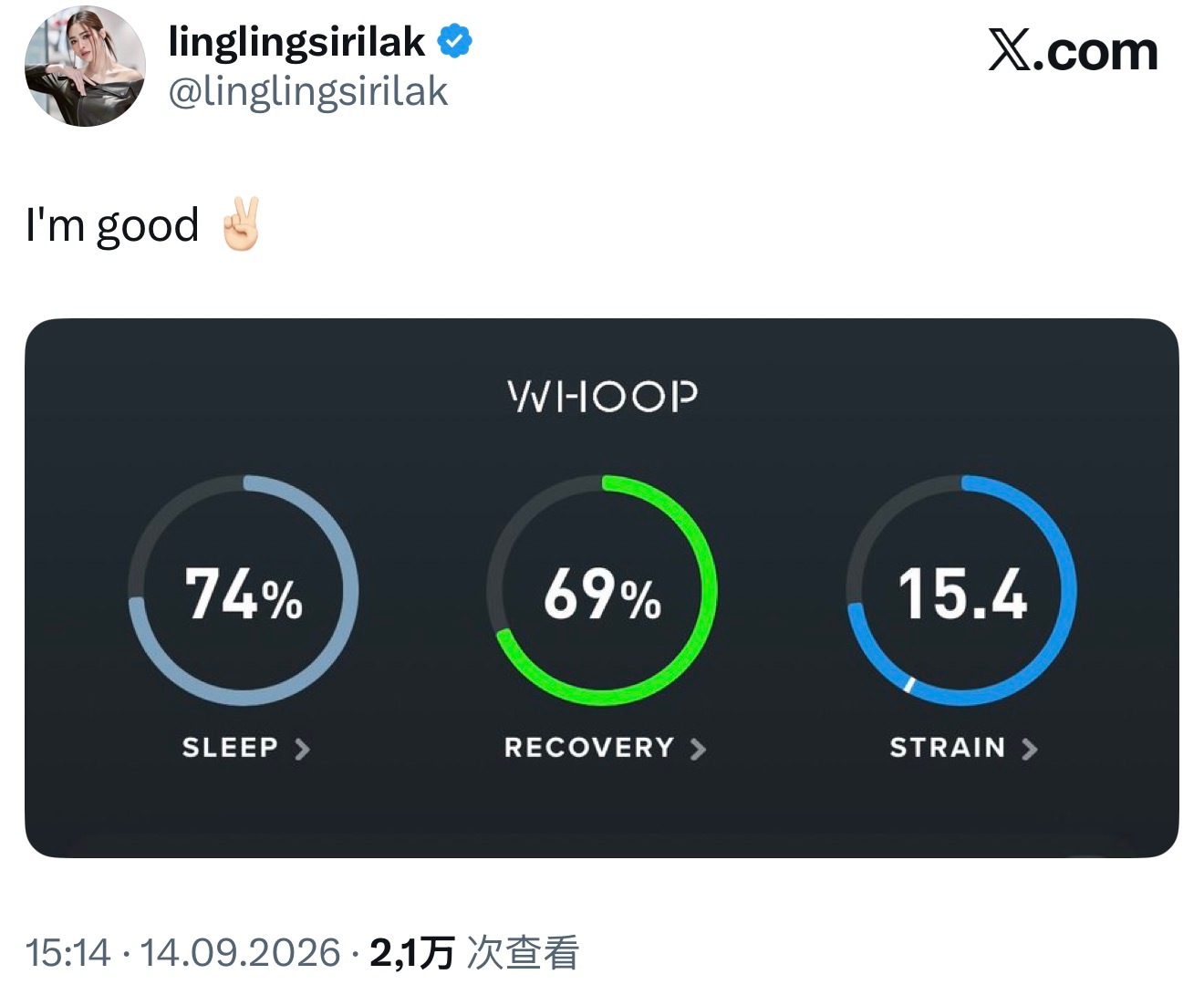 邝玲更推：看来真的有好好休息了呢😌I'm good ✌🏻 ​​​