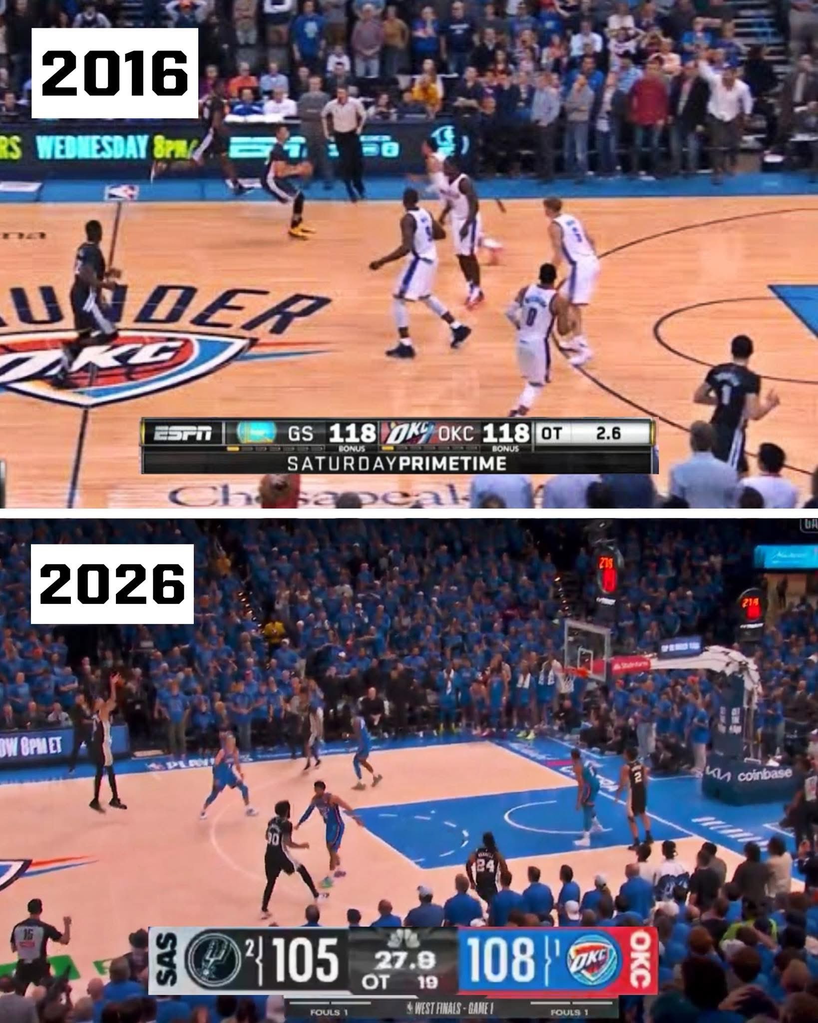 NBA 同一个位置！2016年，斯蒂芬·库里用一记标志性的“匕首”绝杀雷霆，让对