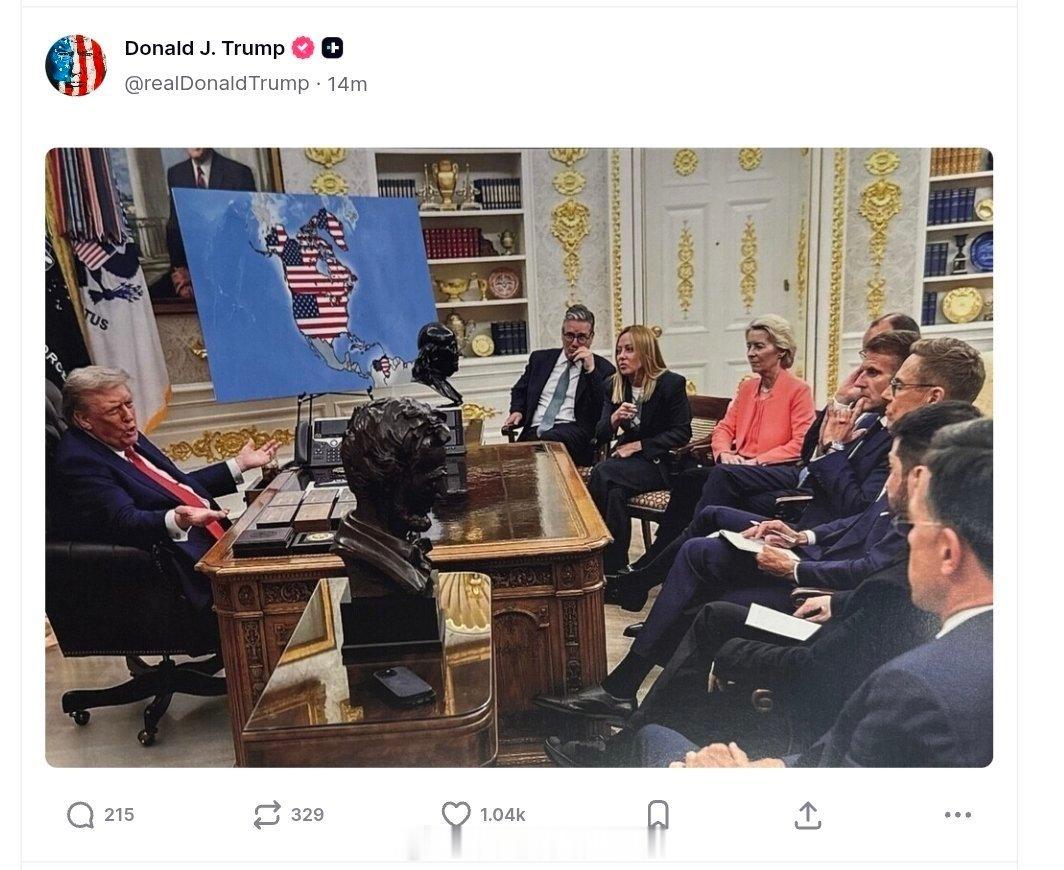 海外新鲜事 美国总统特朗普发布了一张图片，在其中嘲讽欧洲领导人，并把格陵兰、加拿