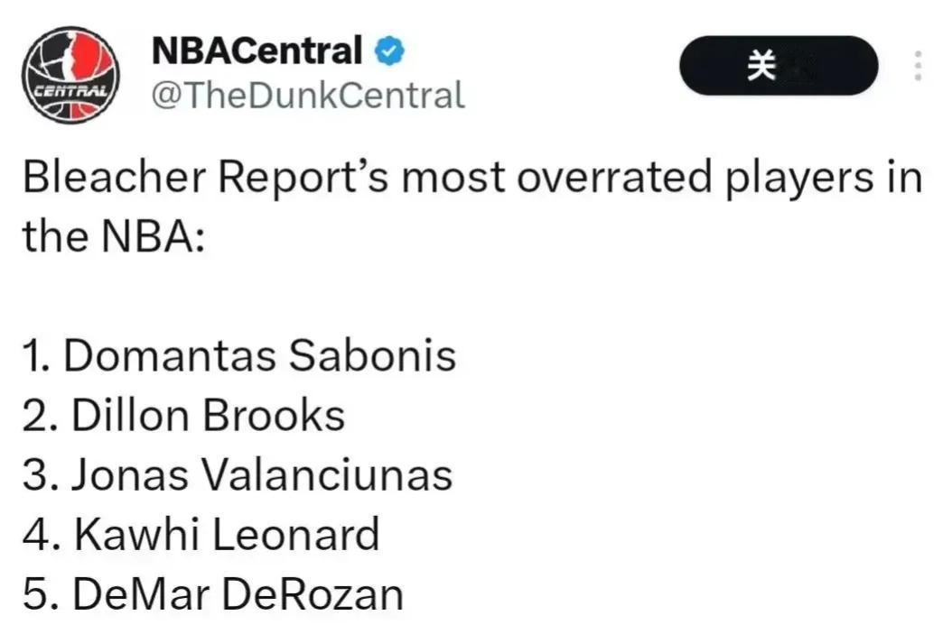 美媒：NBA现役球员中，最被高估的球员是以下这五位！

1、多曼塔斯-萨博尼斯
