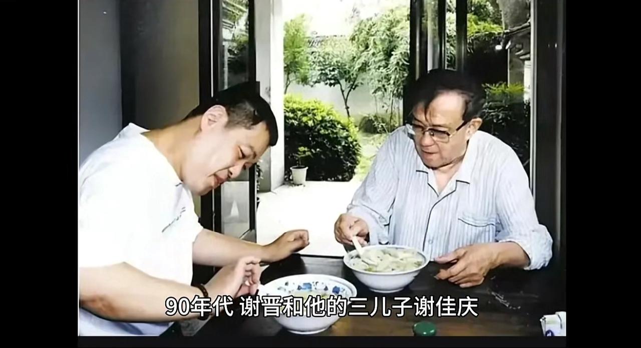 90年代，谢晋和他的三儿子谢佳庆，一张罕见合影，他对儿子日常寸步不离，反复手把手
