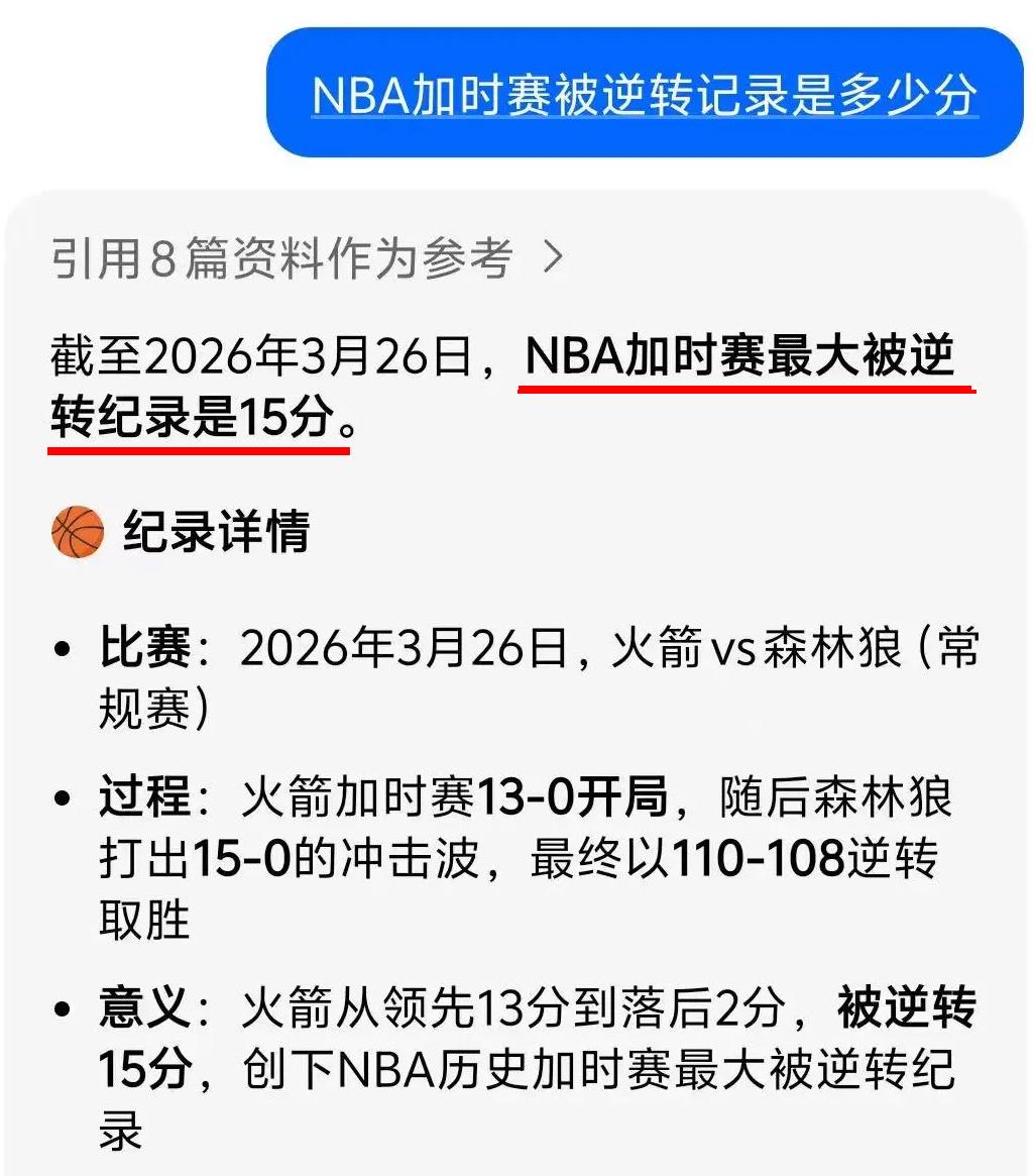 今天这场比赛打完，火箭也算是“青史留名”了！
本来还想着今天加时赛都赢十多分了，