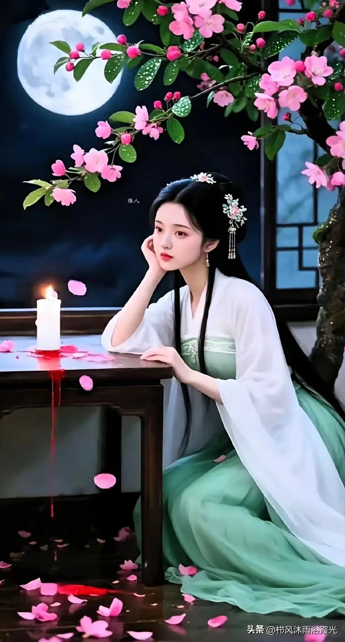 烟雨江南画里行，
明眸浅笑自生情。
小桥流水相逢处
美好回忆在心中。