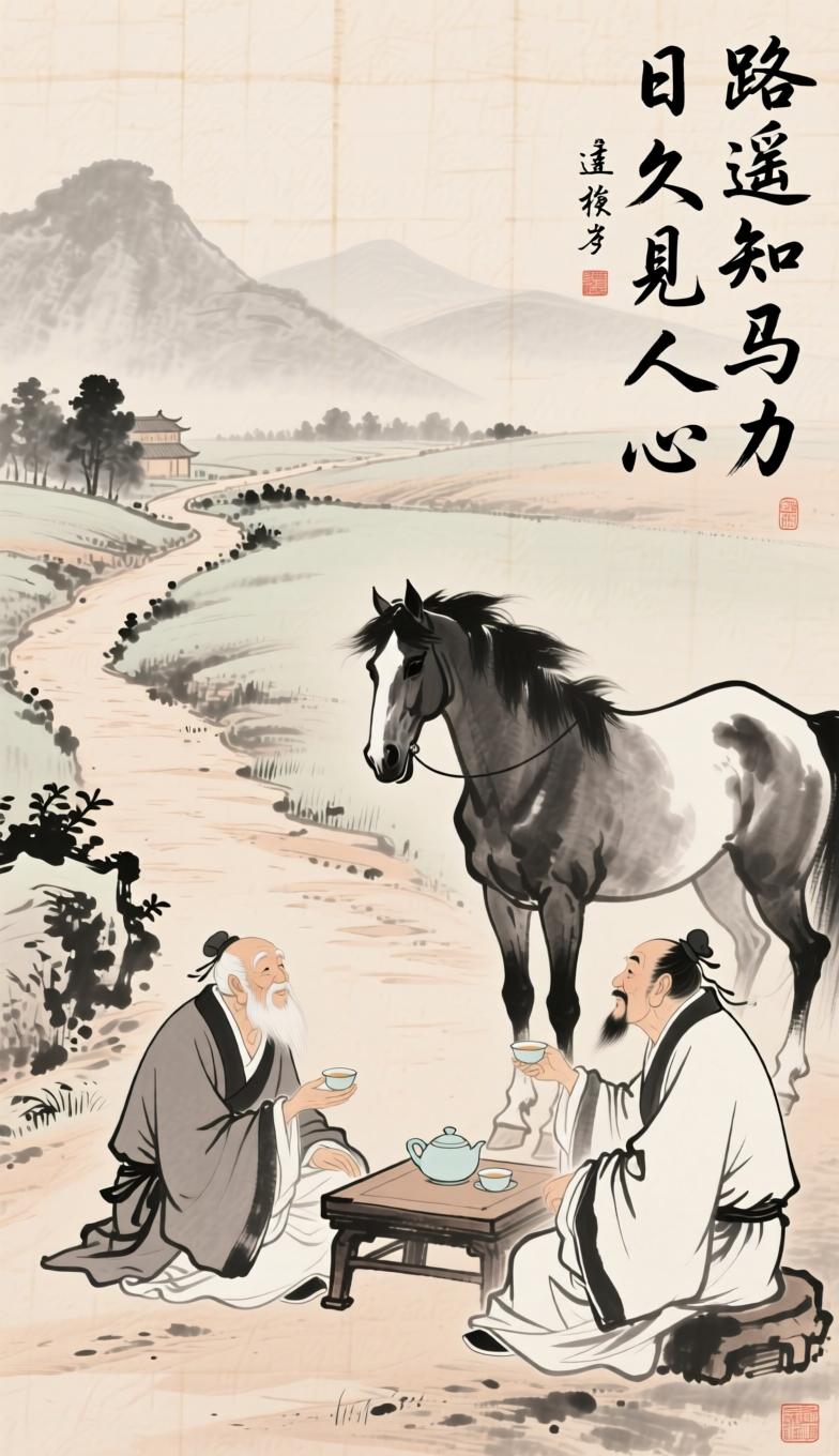 标准答案上联
 
日久见人心
完整名句：日久见人心，路遥知马力
 
 
1. 经