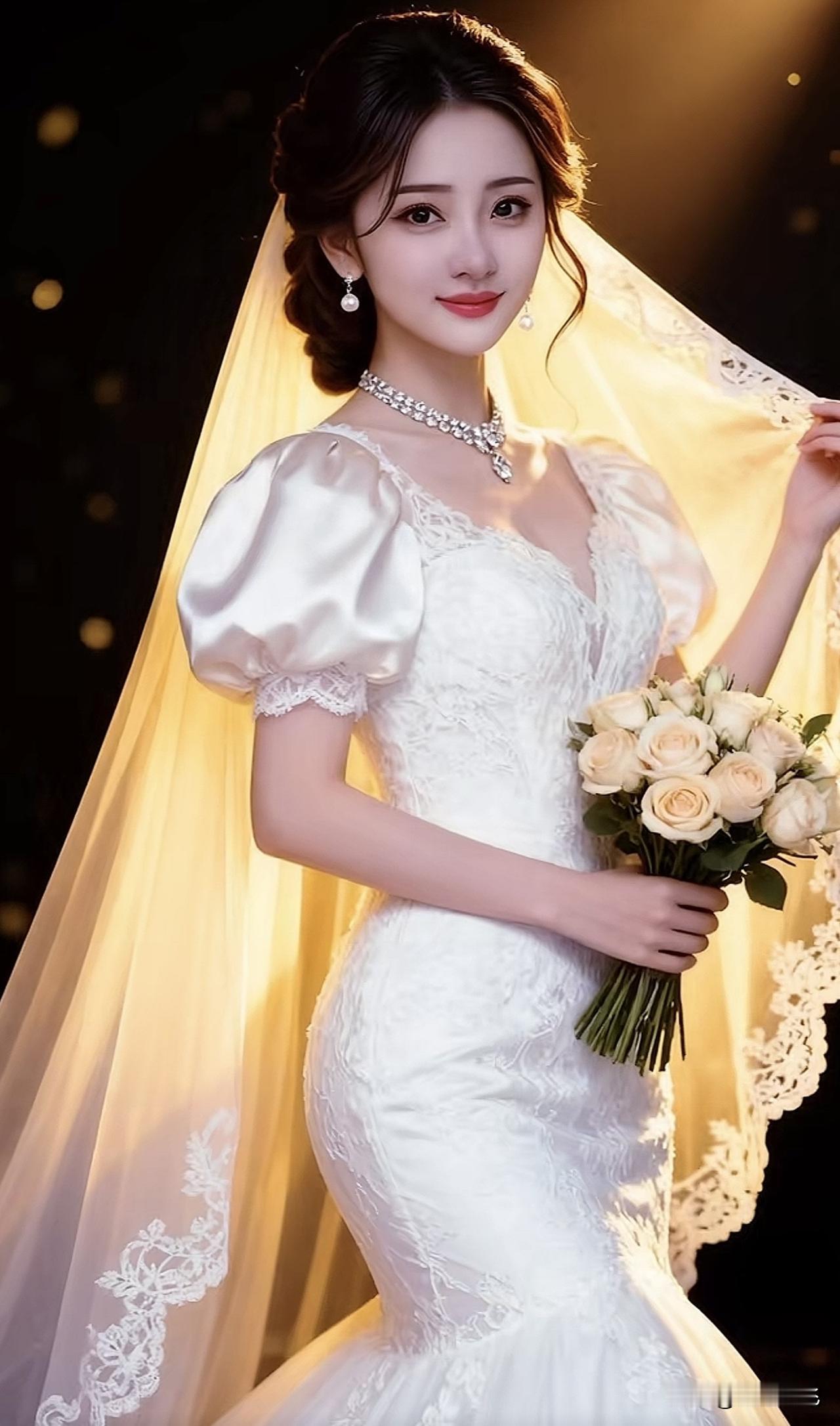 梦幻婚纱照，优雅的新娘，手捧玫瑰，幸福满满！💍🌹唯美婚纱婚庆 梦幻婚礼照 婚