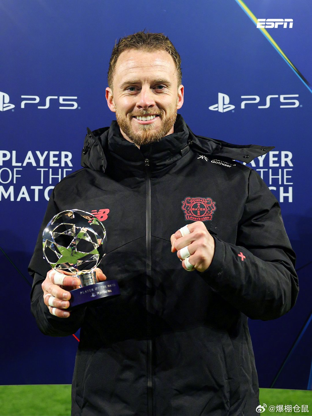 【金手指】32岁的勒沃库森门将弗莱肯对曼城贡献9次扑救，帮助球队2比0获胜，他也