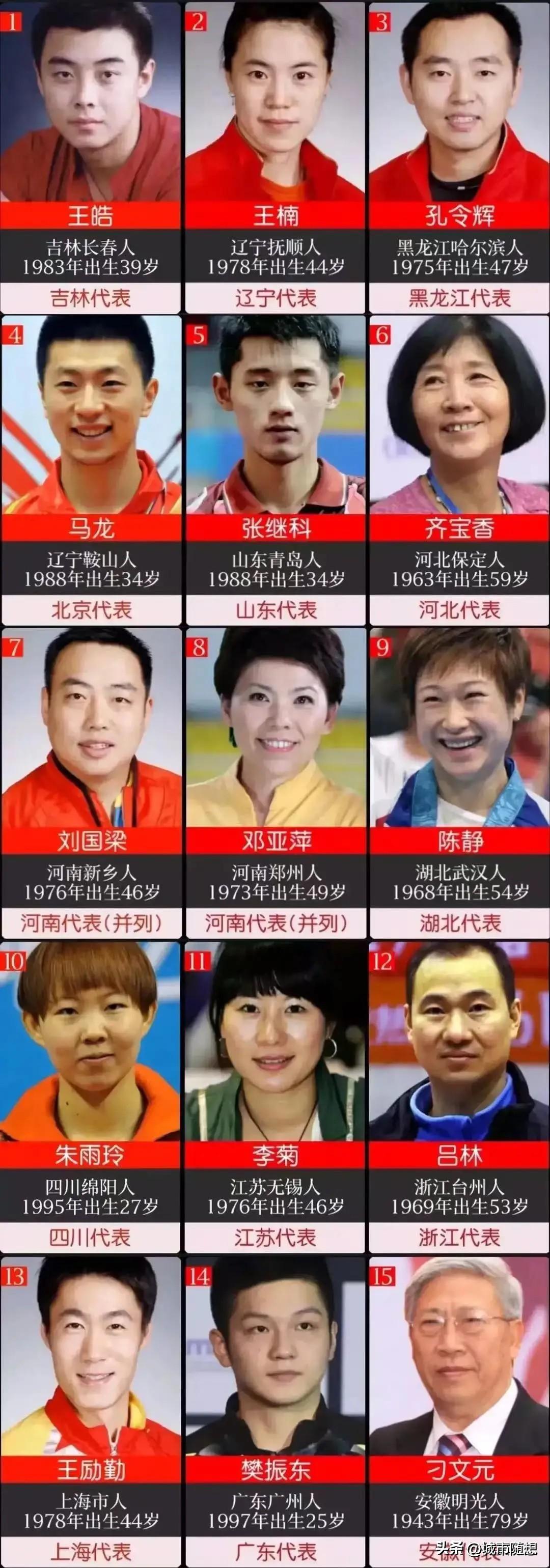 我国各省份最著名的乒乓球运动员都是谁？

吉林的王皓、上海的王励勤、北京的马龙、