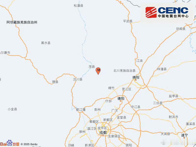 地震快讯中国地震台网正式测定：07月05日23时03分在四川德阳市绵竹市（北纬3