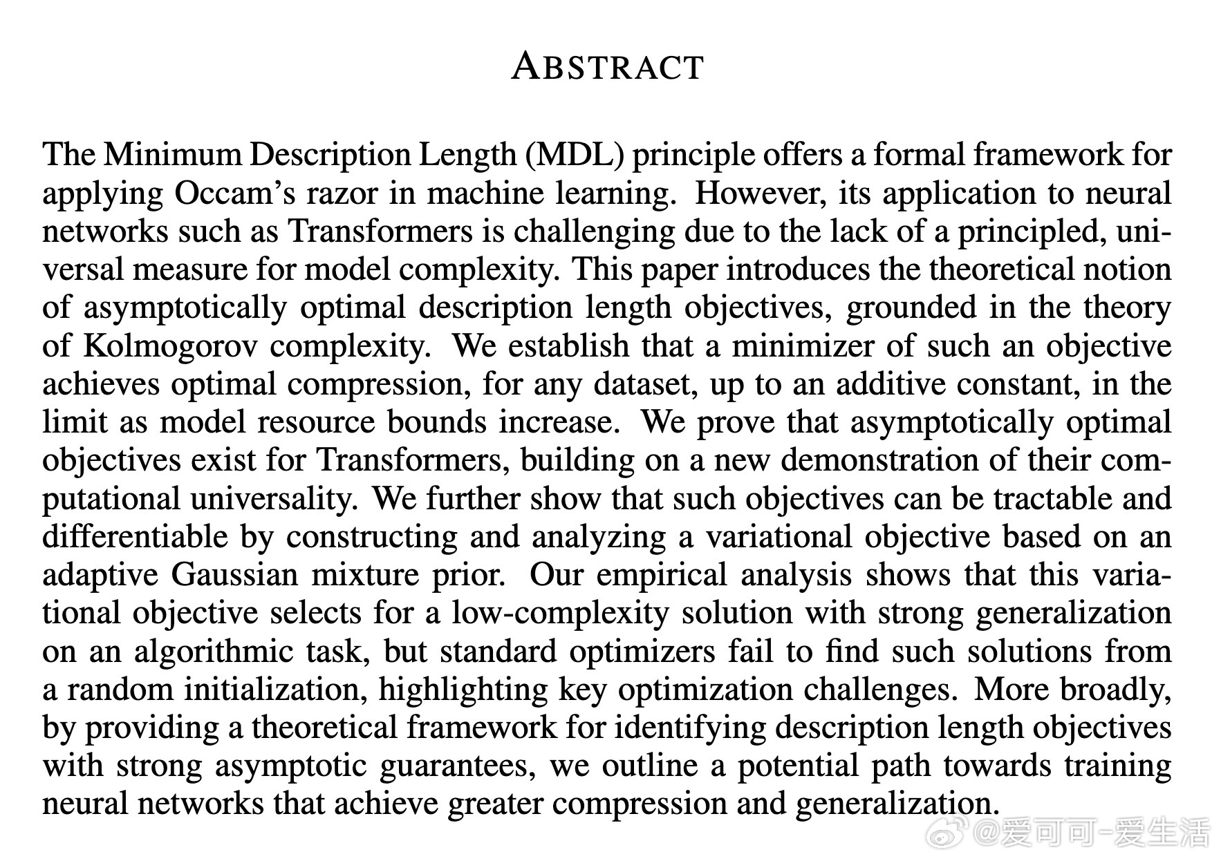 [LG]《Bridging Kolmogorov Complexity and 