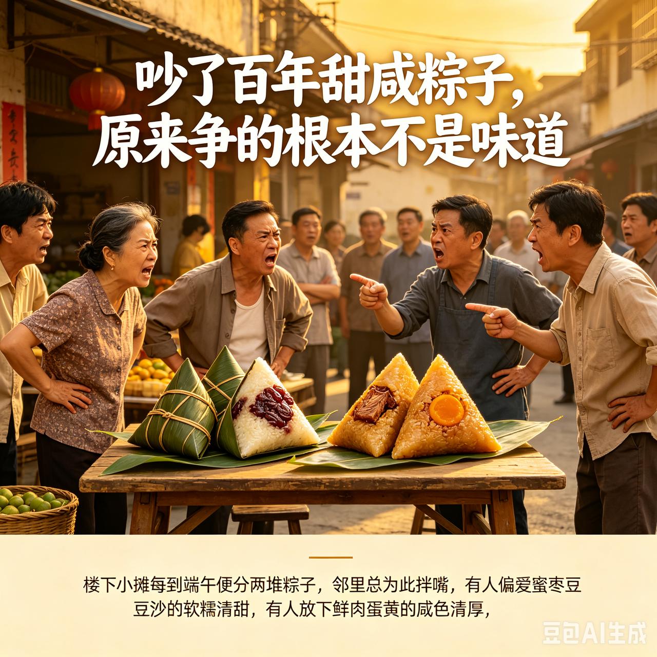吵了百年甜咸粽子，原来争的根本不是味道
 
楼下小摊每到端午便分两堆粽子，邻里总