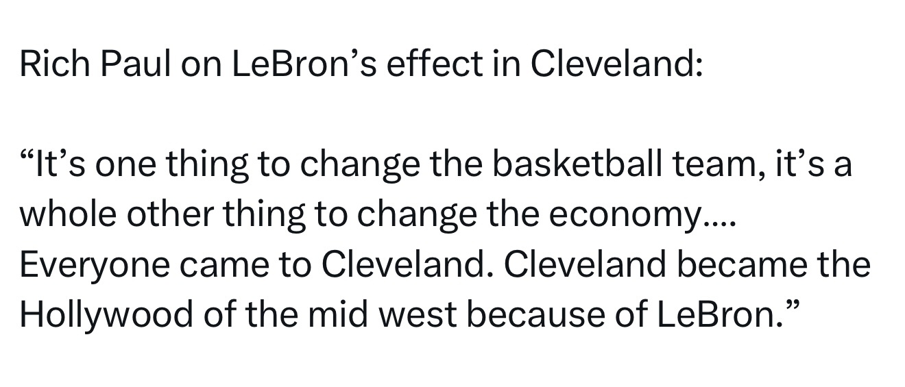 里奇·保罗谈詹姆斯对克利夫兰的影响：“改变一支篮球队是一回事，但改变整个经济格局