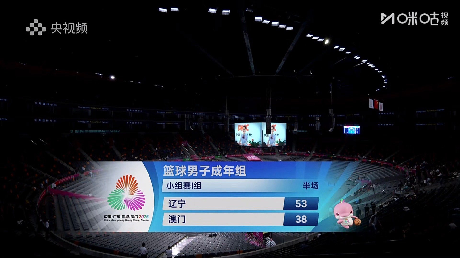辽宁男篮53比38领先澳门结束半场。第十五届全运会 ​​​