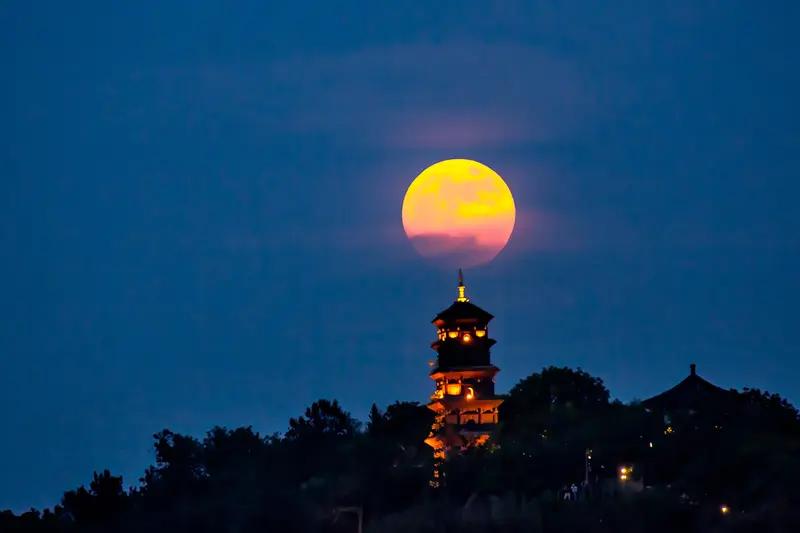 赏析：这幅下联“东海望潮升”与上联“西山观月落”相映成趣。从内容上，东海对西山，