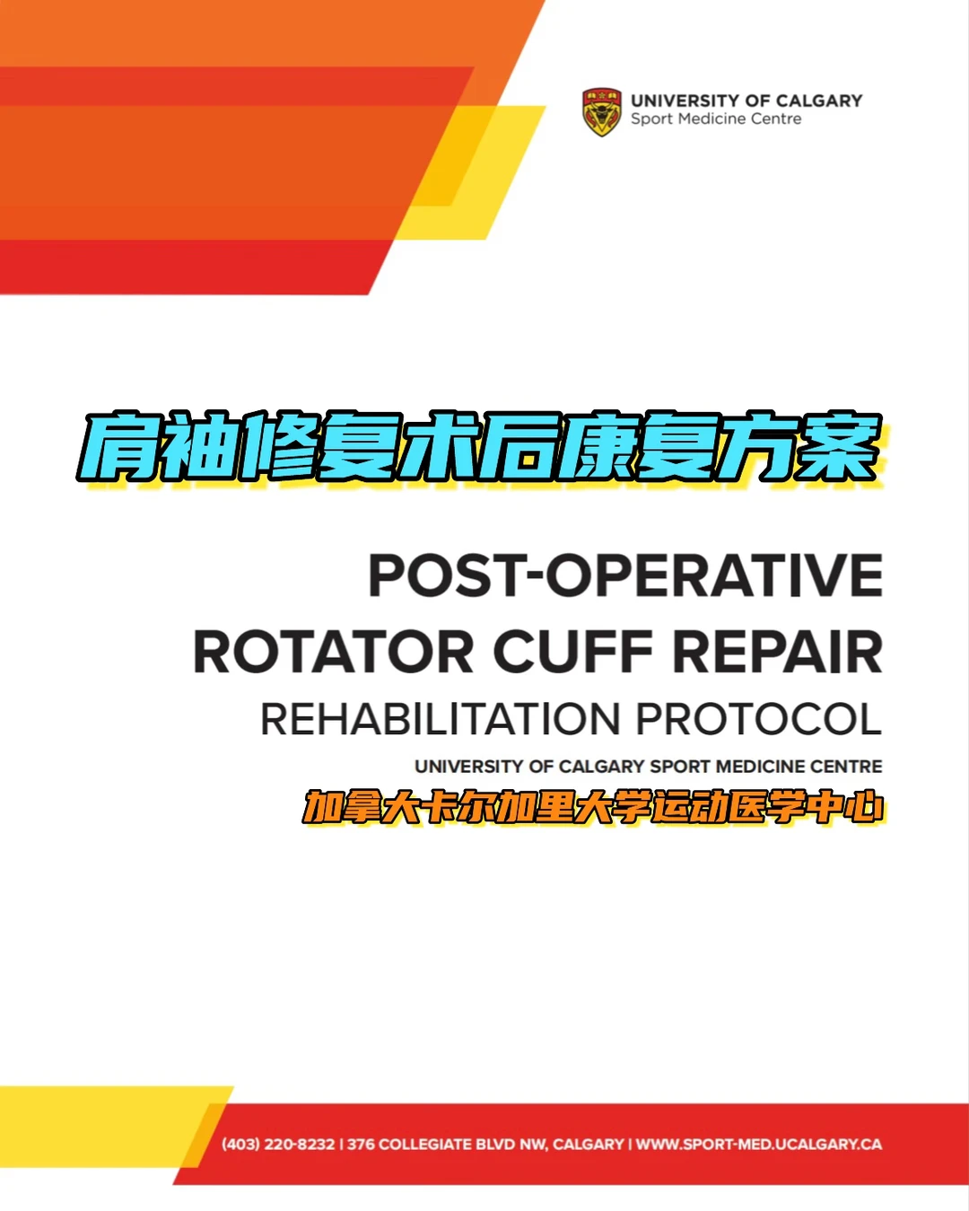 收藏｜卡尔加里大学肩袖修复术后康复方案