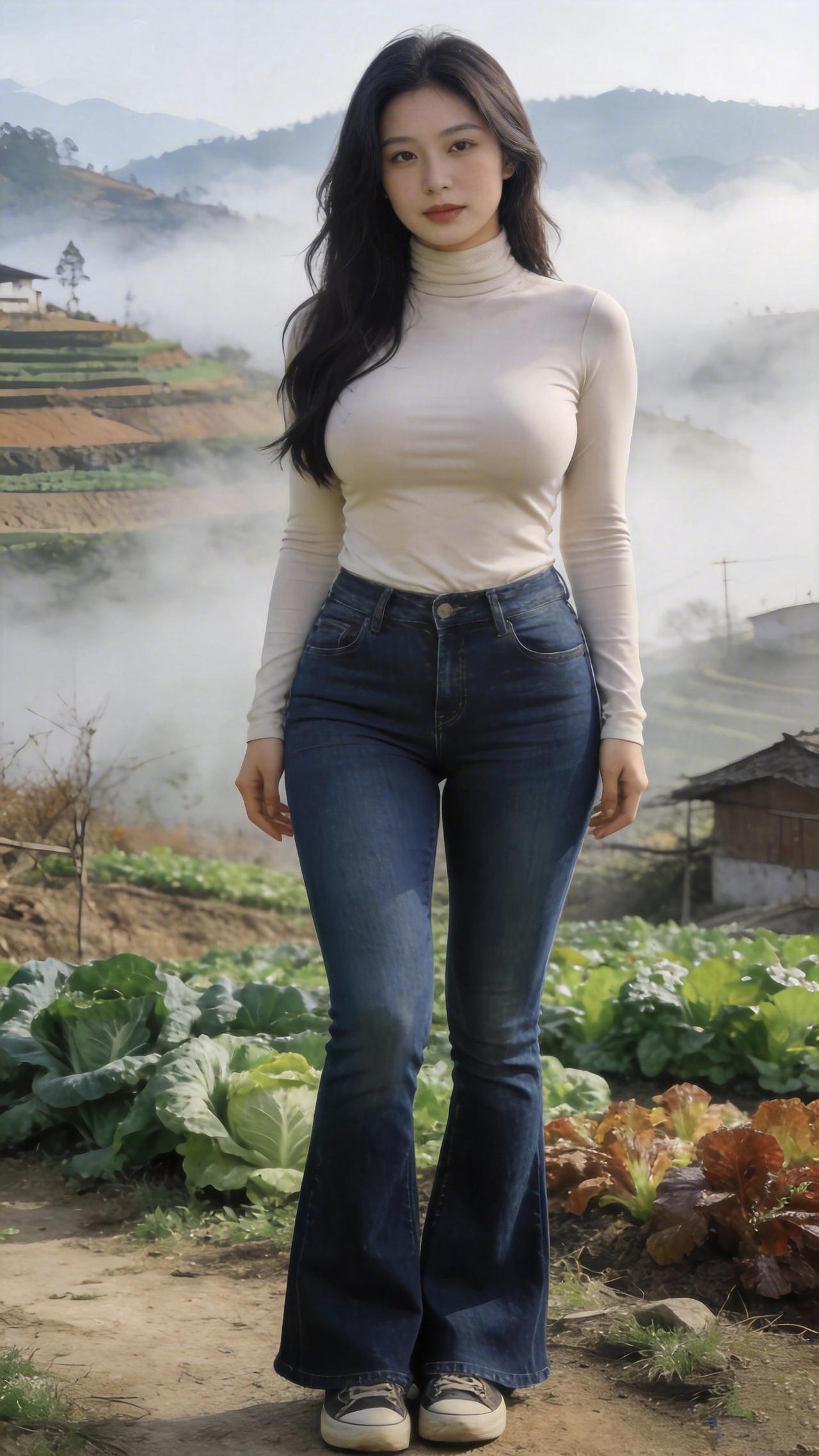 《山雾里的日常》
 
晨雾漫过田埂
把远山揉成淡墨的画
她站在菜畦边
牛仔裤沾着