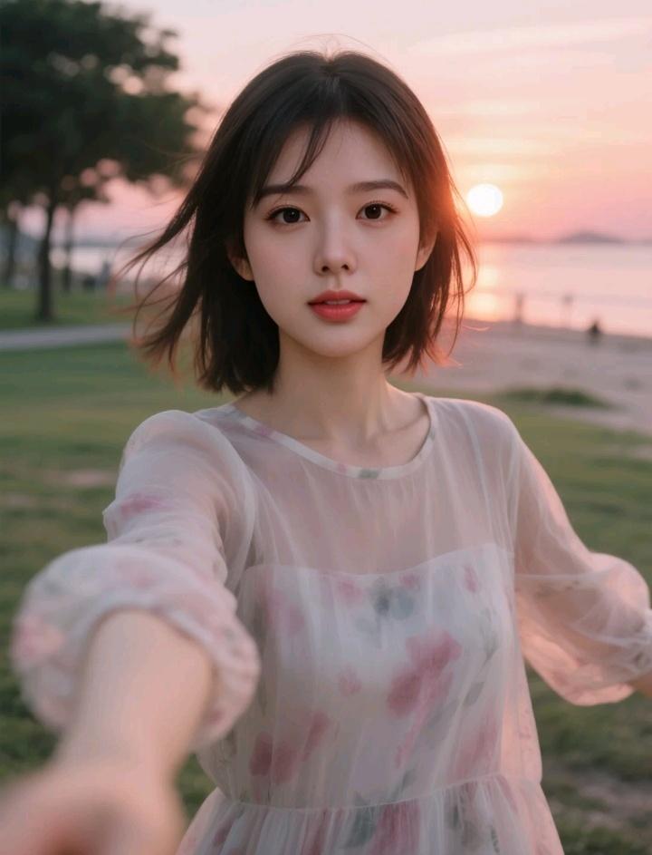 夕阳下，她轻轻微笑。钱再多，不如健康重要，这句话对吗