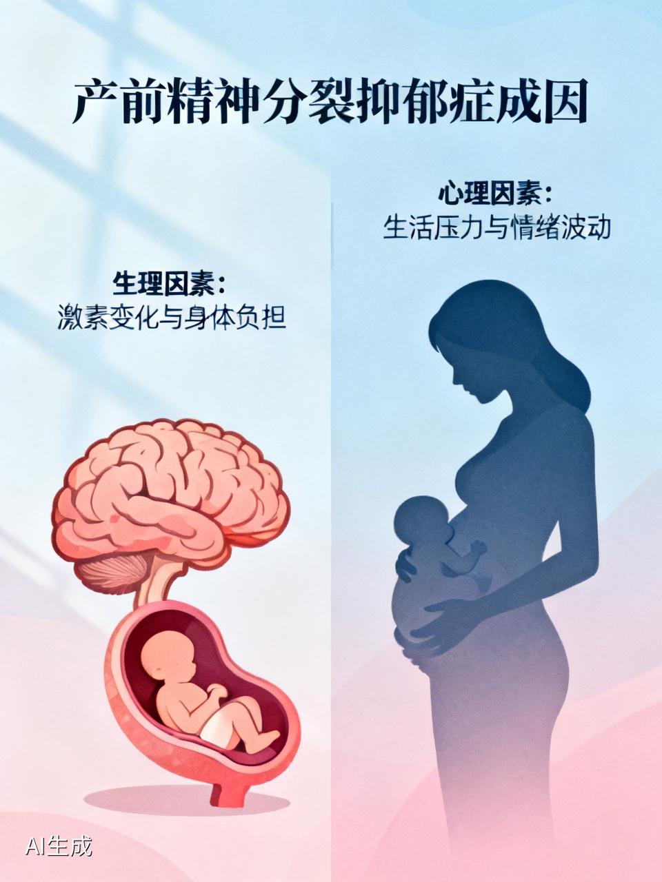 产前精神分裂抑郁症的产生原因是多方面的。生理上，妊娠期间孕妇体内激素水平大幅变化