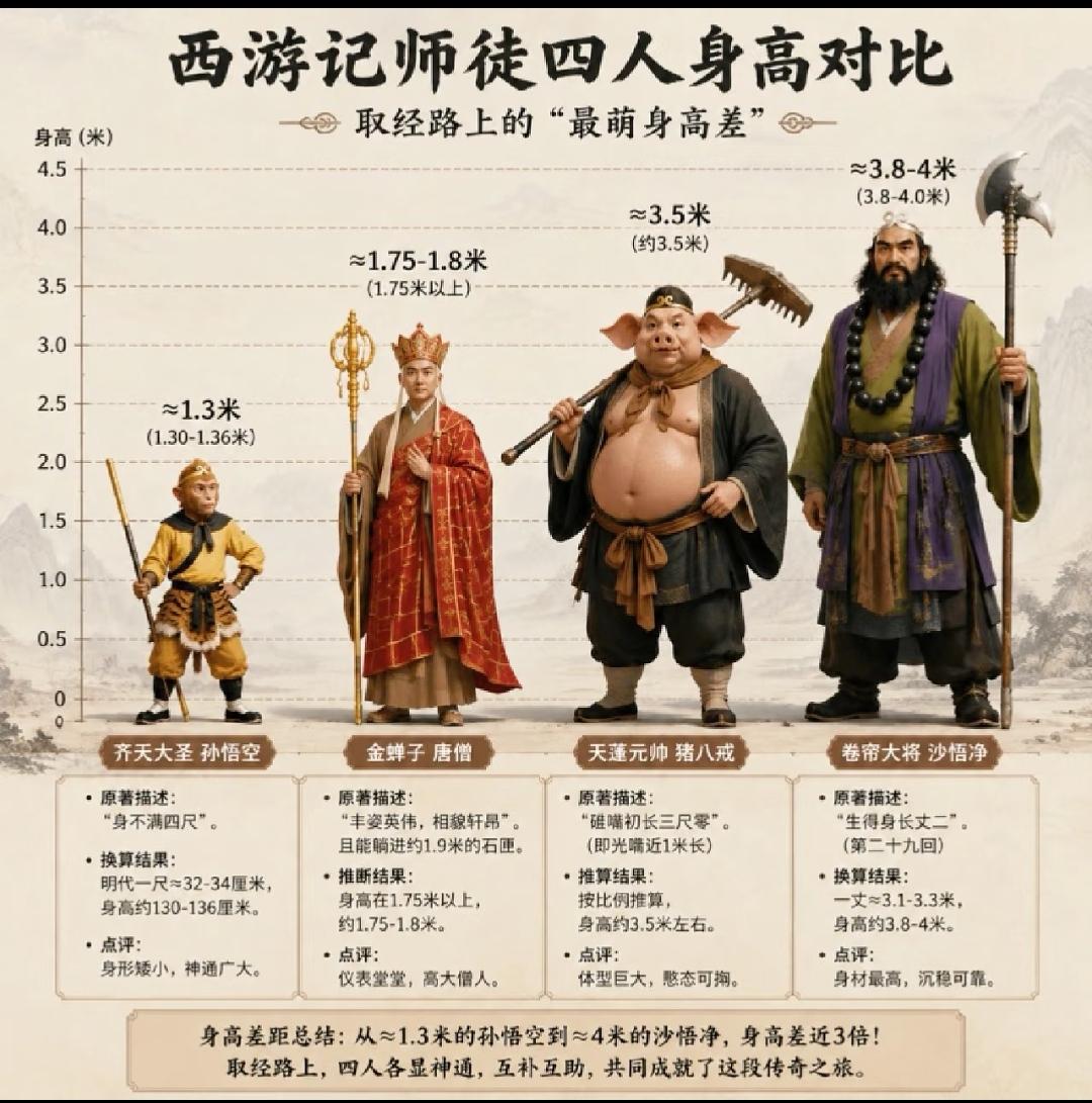 西游记中师徒四人的“最萌身高差”