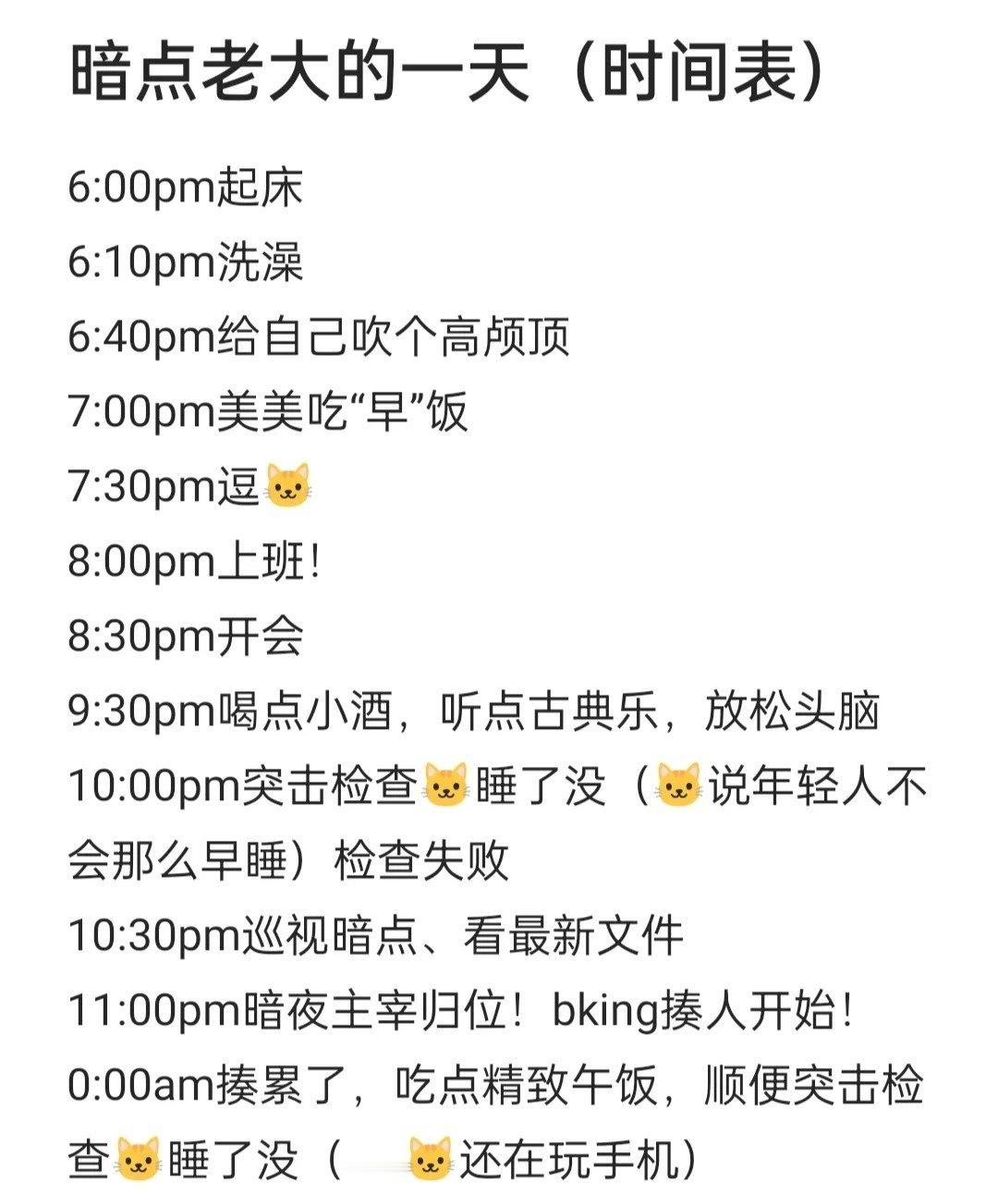 狸花特供机密文件：暗点老大的一天惊！疑似暗点老大的作息时间表被泄露，由于真实性尚