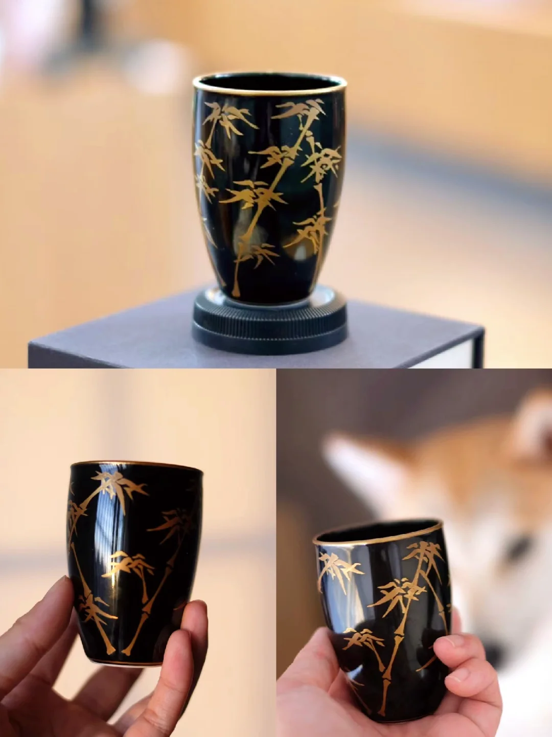 粉丝返图｜乌金釉描金竹叶纹闻香杯～