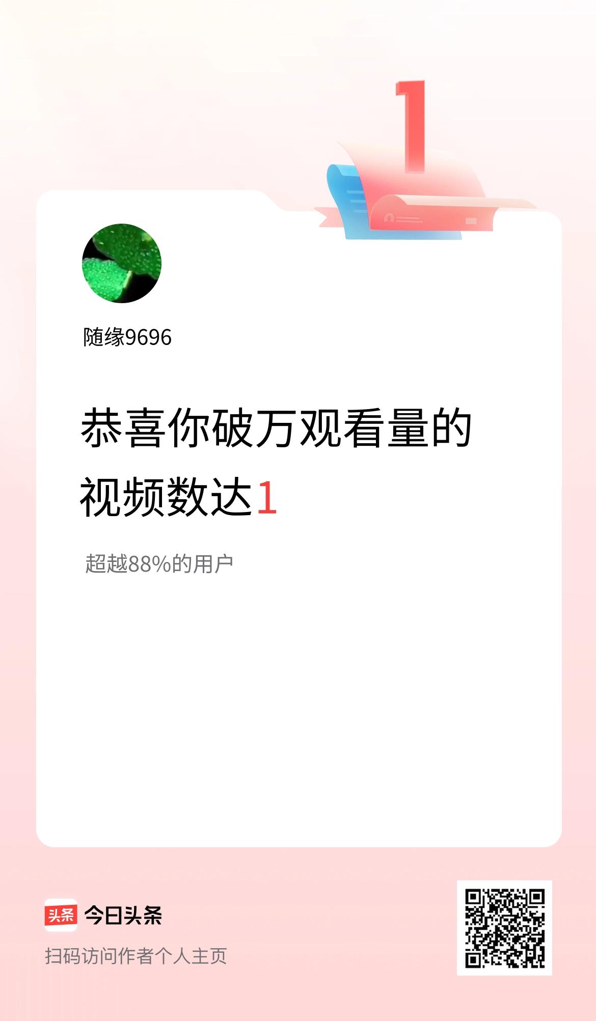 我在头条有1条视频播放量破万了！