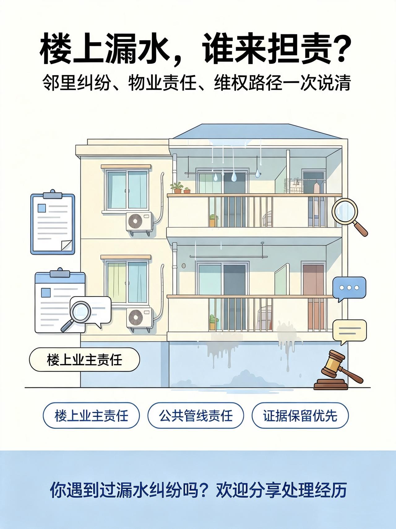 短论：楼上漏水邻里纠纷，法理与邻里共治缺一不可
 
住宅渗水纠纷是基层高频民事矛