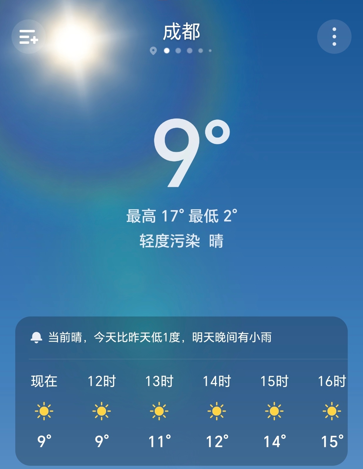 【早安成都】今天是1月17日，星期六，农历冬月廿九，成都晴，2-17°C。快出来