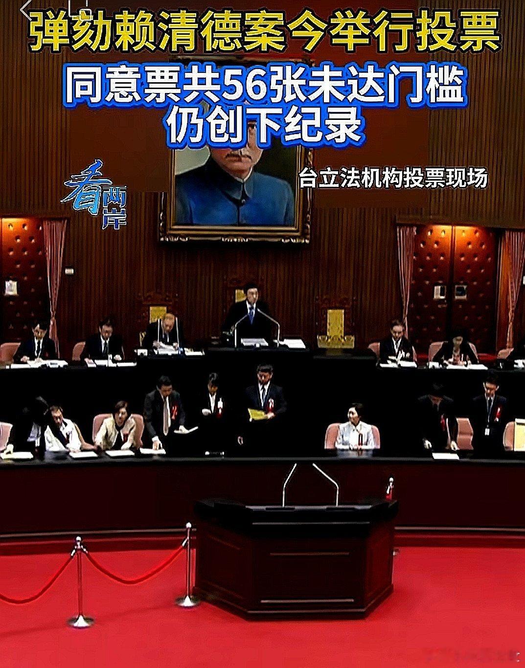 台湾立法院19日举行弹劾赖清德案记名投票表决。在国民党、民众党民代都投下同意票的