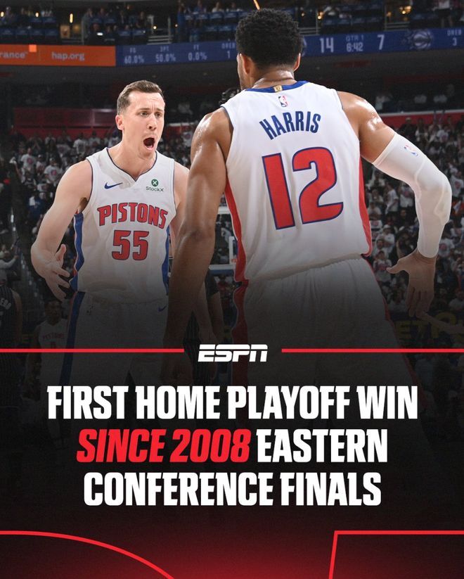 这场比赛在第三节活塞第二次打停魔术时，全队已经开始庆祝赢球了，斯图尔特、哈里斯、