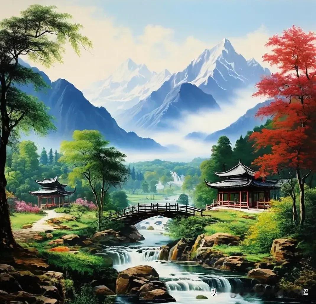 此乃人间仙境呐！[大笑]#人间仙境画中有# #绝美山水画卷# #分享美丽风景画#