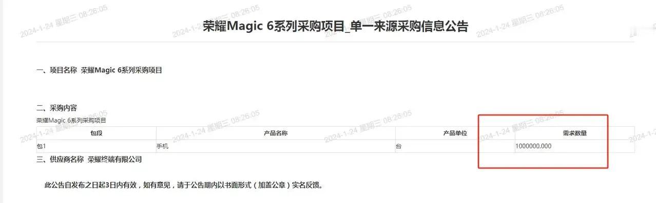 你一定想不到！荣耀Magic6系列竟然这么受运营商欢迎，直接一来就是100万台的