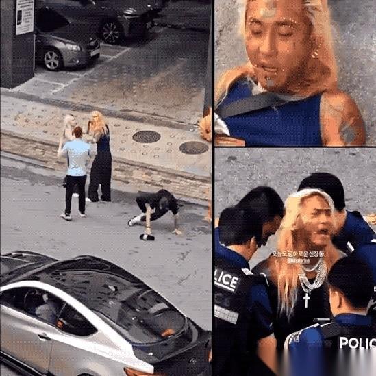 大清早6点，平泽街头直接上演了一出离谱的“美籍真人快打”。
一头飘逸金发、满身花