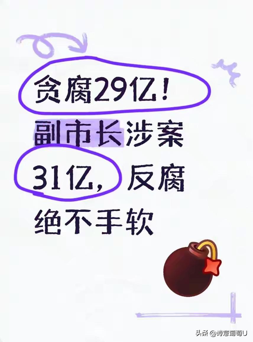 乖乖！一个副市长贪了29亿，全案涉案31亿，这反腐力度真不含糊！这数字说出来都让