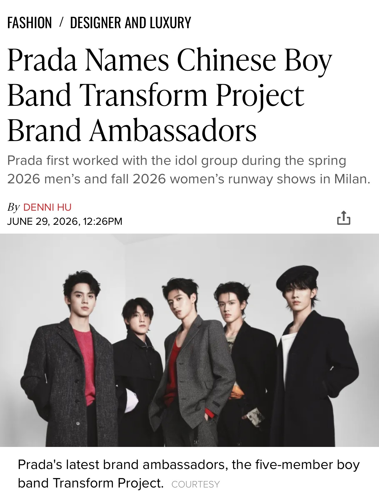 TOP 登陆少年｜PRADA Brand AmbassadorsWWD 率先发布