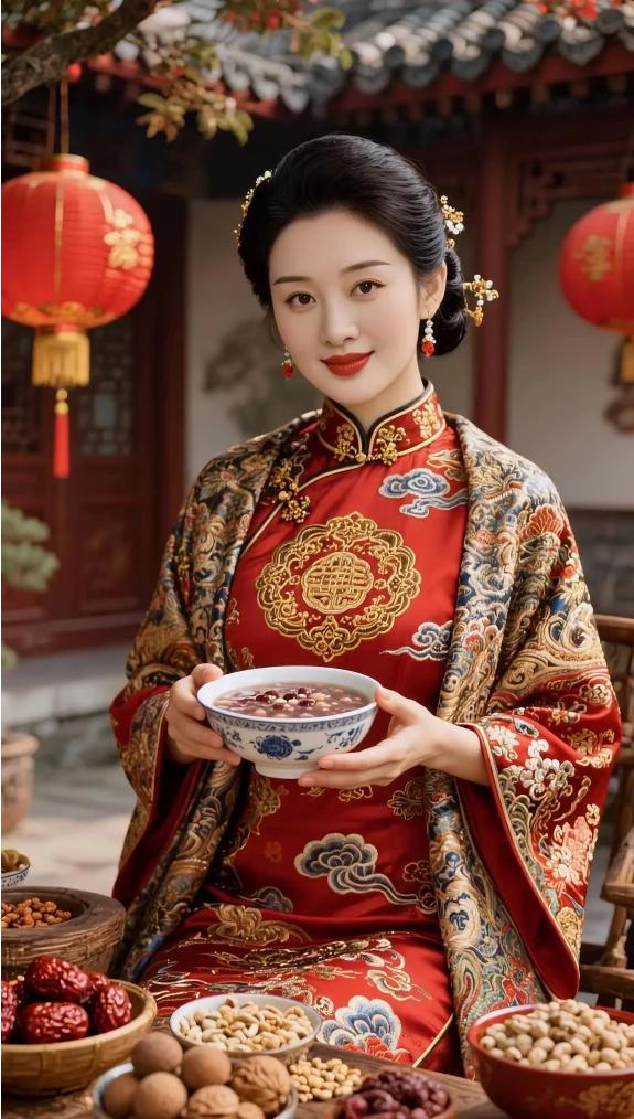 只要用心去经营，
小本生意照出名。
她卖羊汤成网红，
腊八粥亦生意兴。