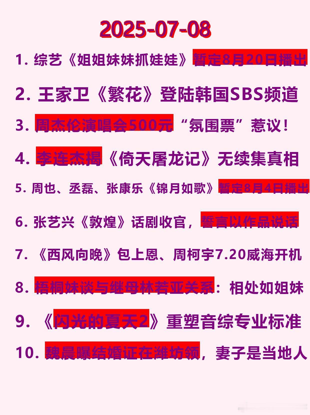7.8 今日娱乐报道！ ​​​