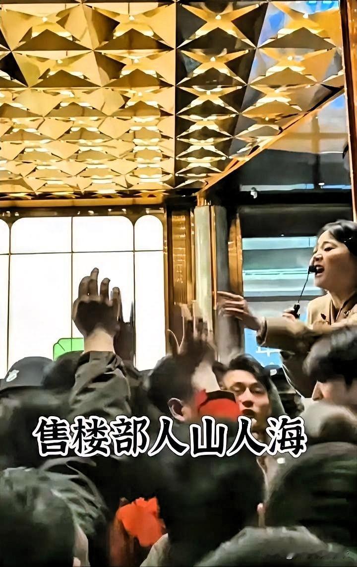 销售经理身子被挤扁了，嗓子喊哑了，仍被劝阻住购房者排队发号。

网传：某地楼盘开