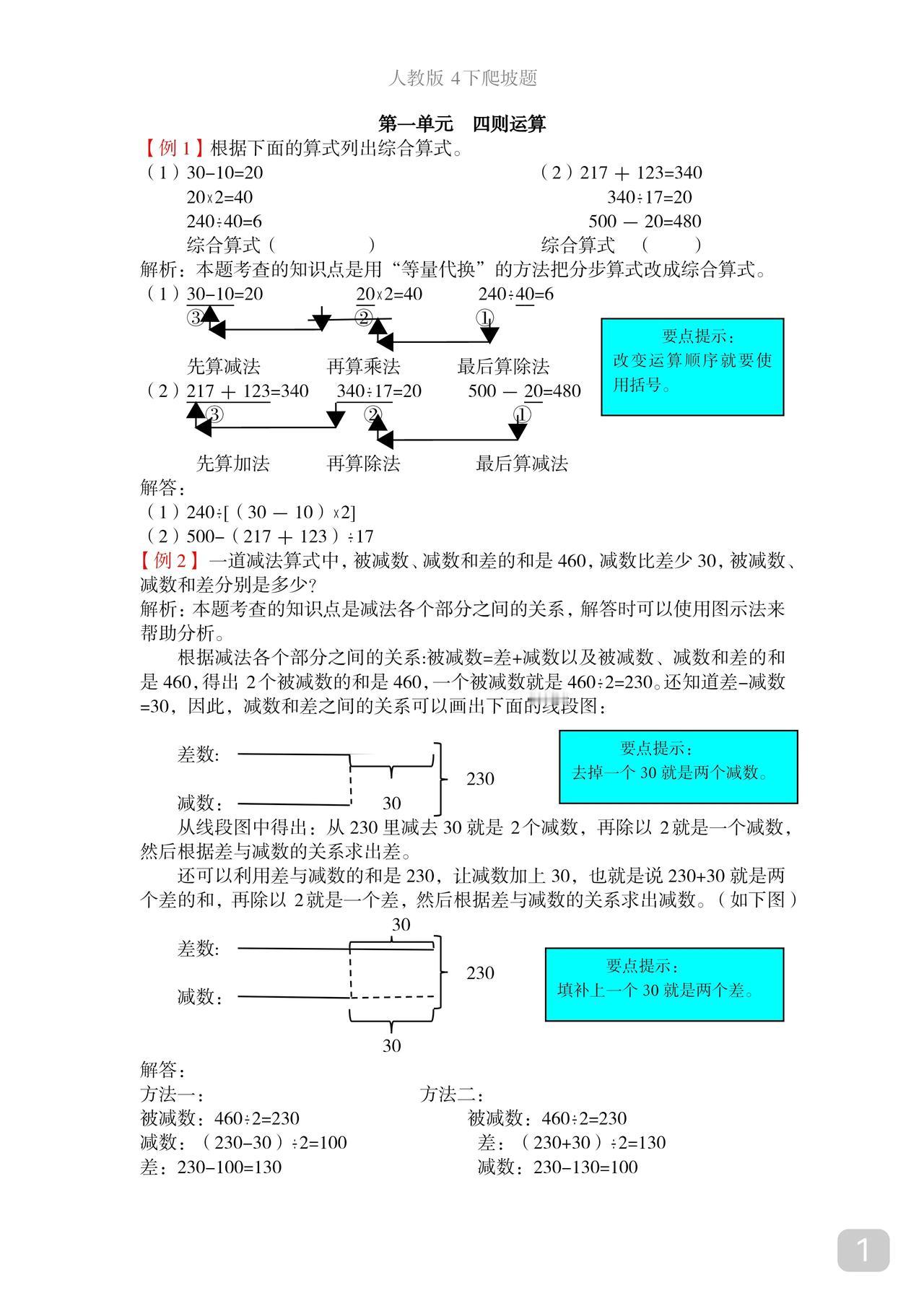 四下数学爬坡题
管够你整个学期单元测试满分
除非你粗心
建议先收藏或打印
开学后