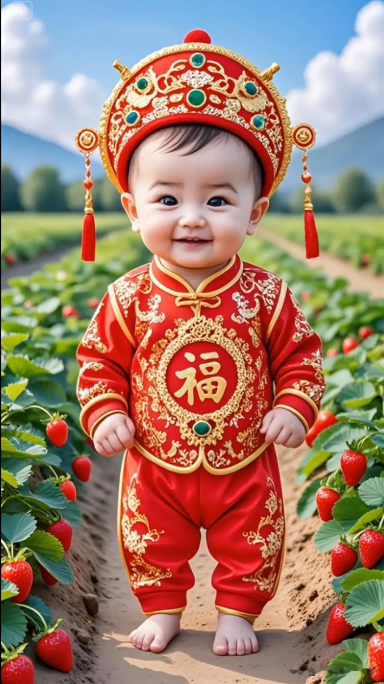 萌娃福娃草莓园，幸福满满笑开颜！