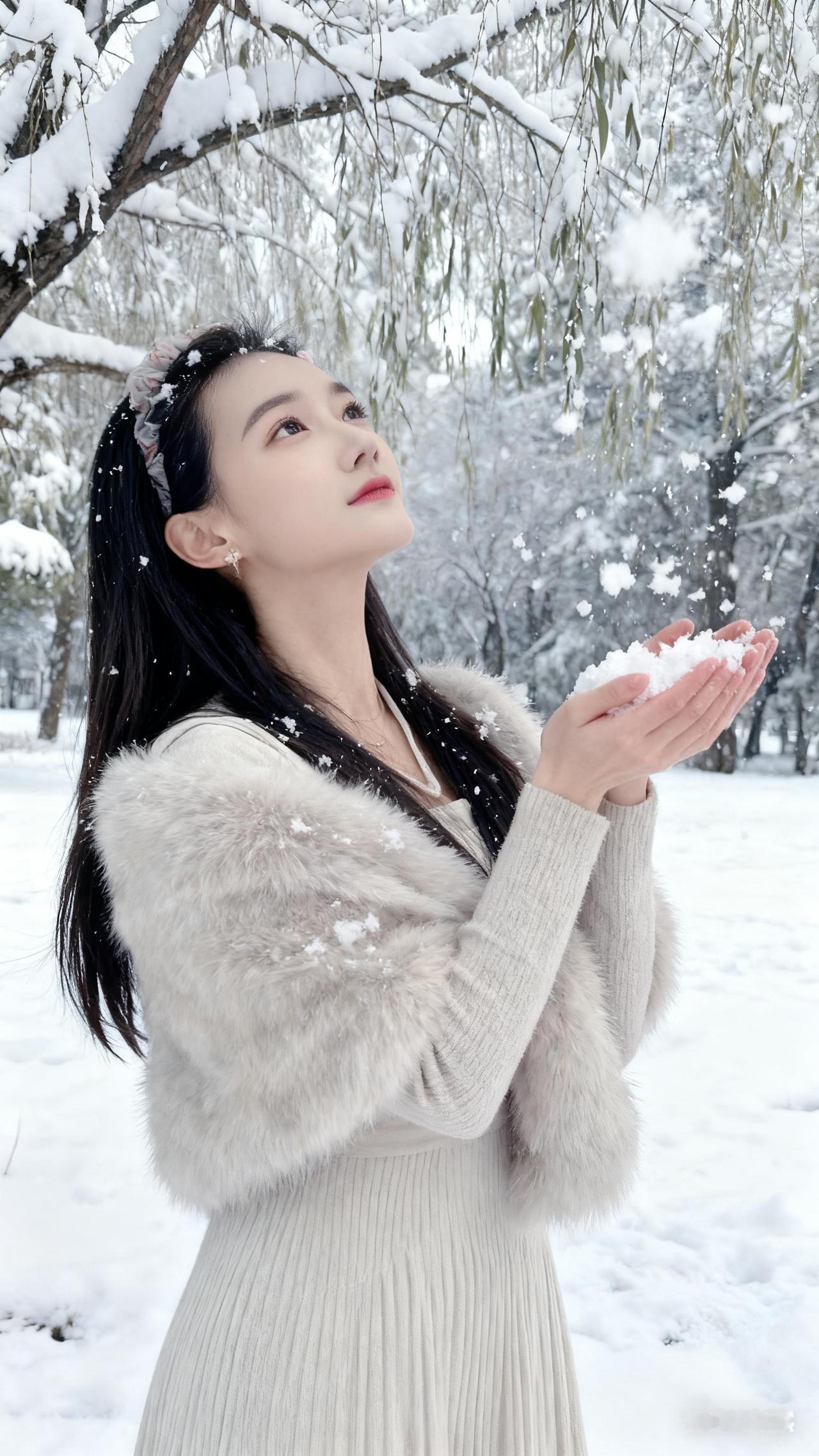 冬天的雪，就像大自然派来的精灵，一粒冰跳到手上，很快融化。
不一会儿，小雪花飘起