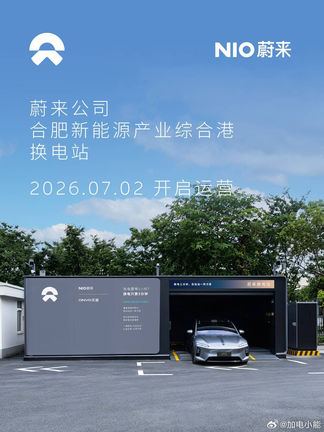 换电站是电动车的加油站蔚来换电站 | 合肥新能源产业综合港 上线周边3公里覆盖1