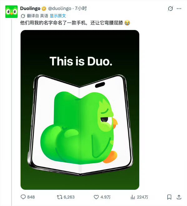 多邻国玩梗iPhoneduo iPhone Duo撞名小绿鸟，多邻国花式吐槽玩梗