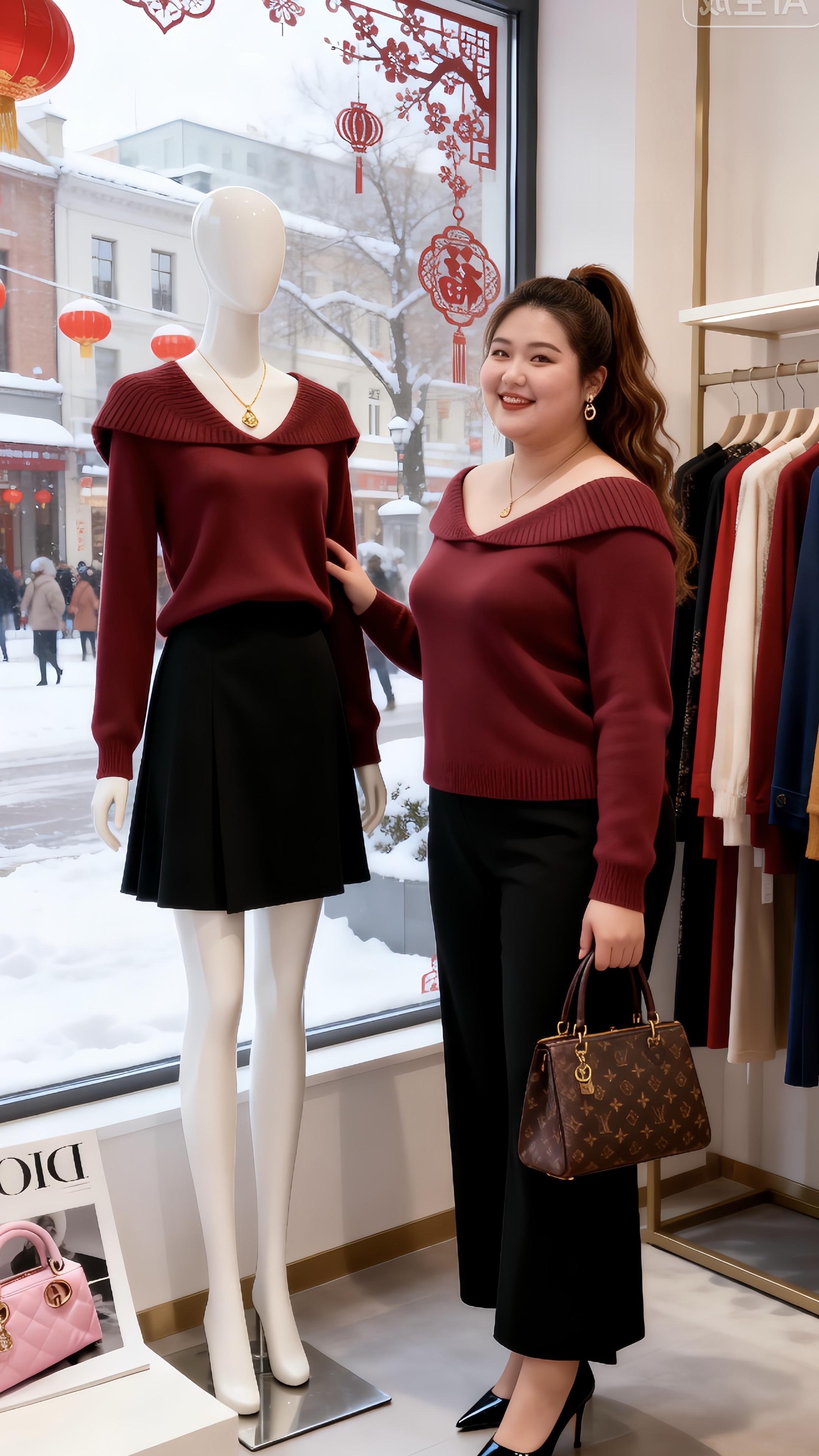 大码女装 红色毛衣新年好运红我先穿上了胖妹妹的冬季有效穿搭找到了保暖还...