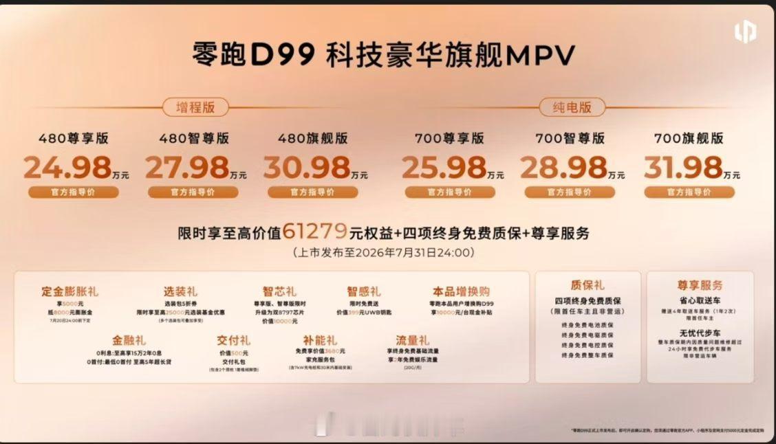 零跑D99的价格，24.98-31.98万！这个价格把销量干到MPV前三问题不大