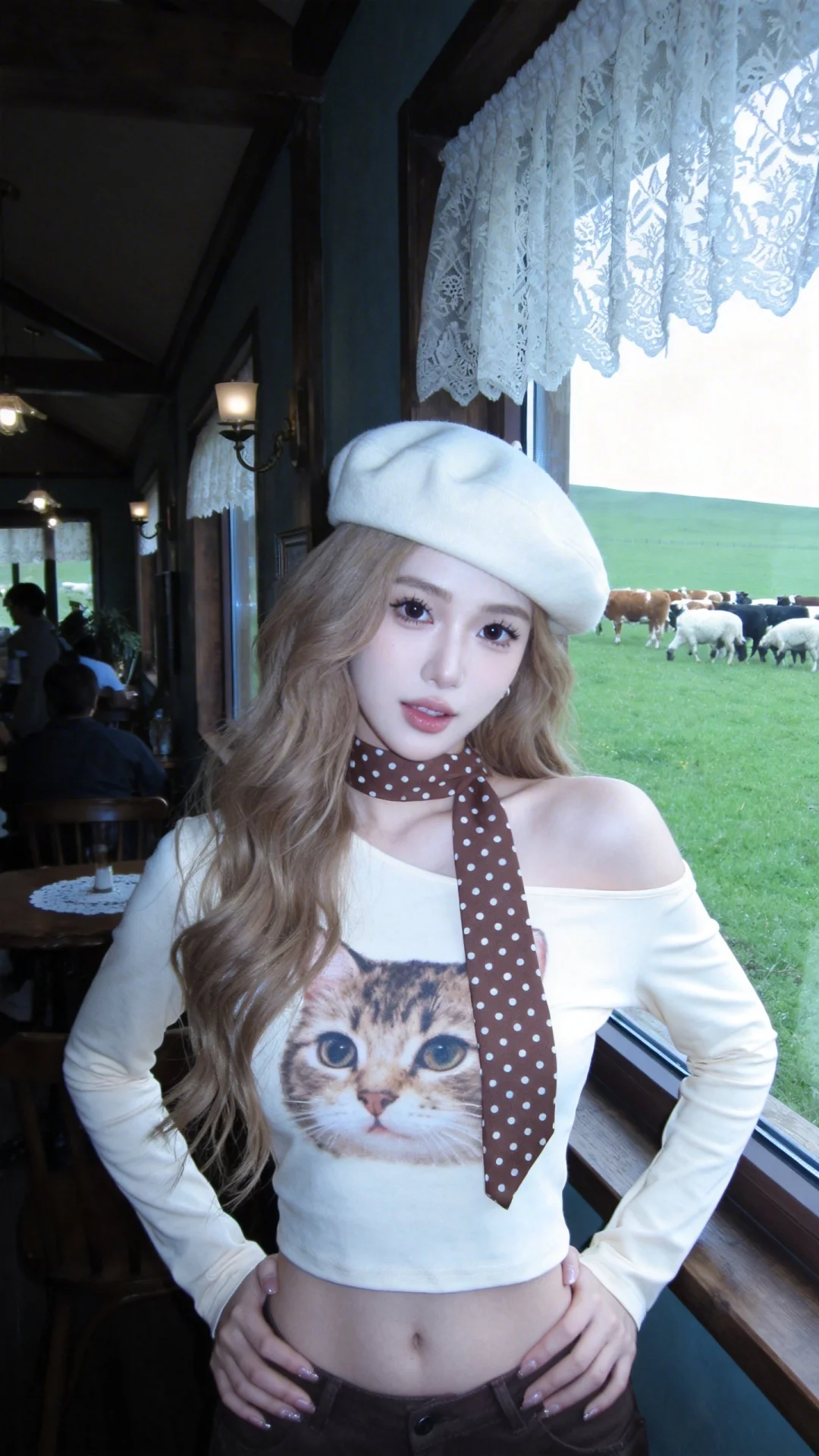 日常快照高质量网红人像，半身照，冷白皮，皮肤白净光滑，脸型精致鼻梁高挺...