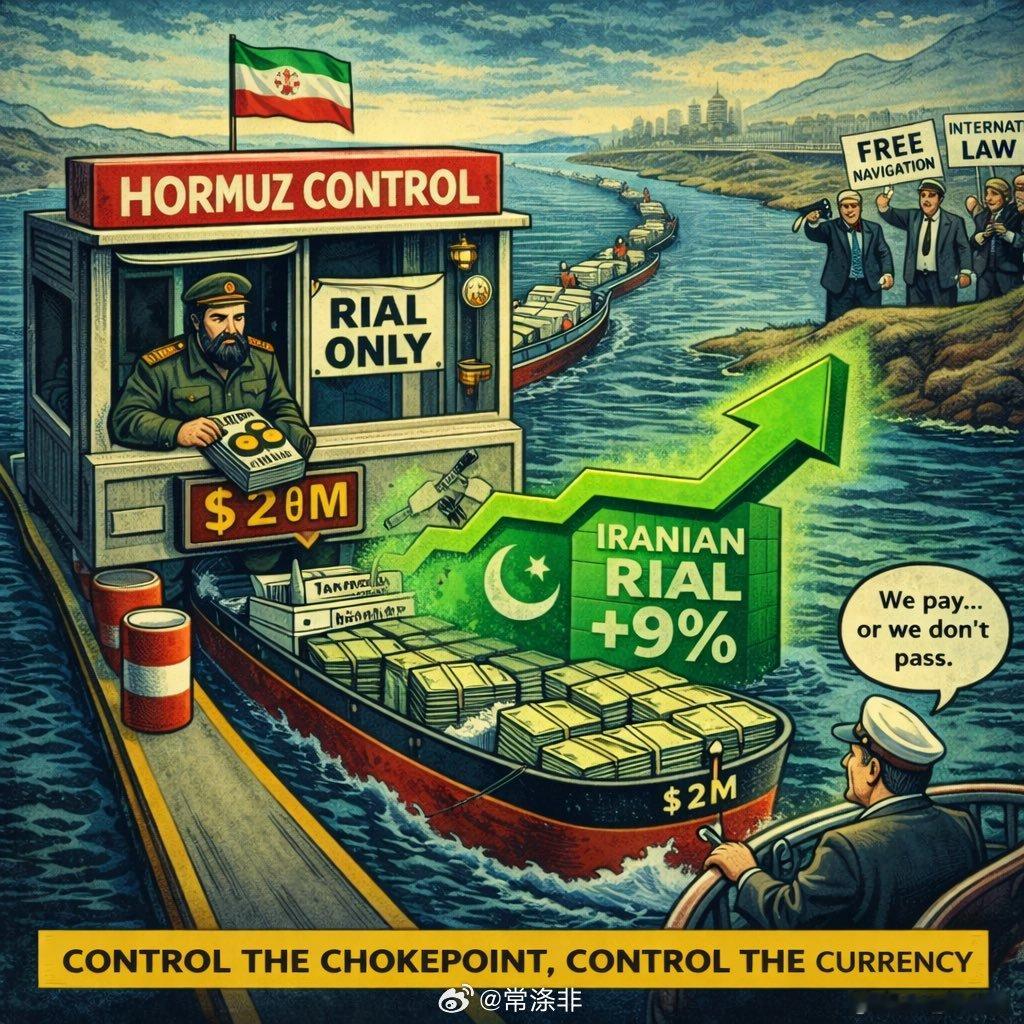 今天，伊朗议会通过了一项法律，规定霍尔木兹海峡的通行费必须以伊朗里亚尔支付。 自